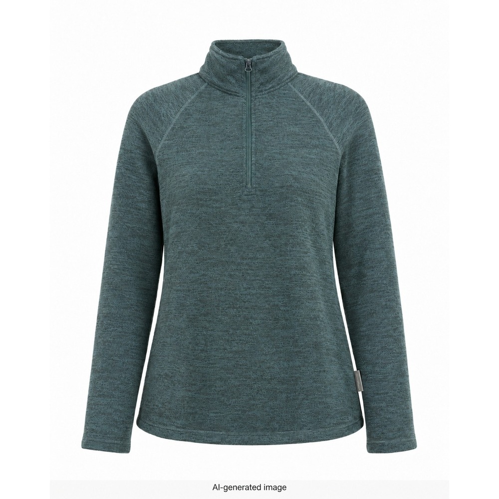 Eddie Bauer Women's M‎ Green Heather Fleece Quarter Zip Pullover Mock Neck
